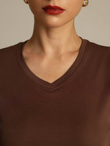 [Caffè] SilkSilky-IT Short Sleeve V Neck Magliette donna 004