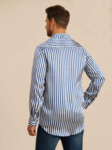 [Righe Navy] SilkSilky-IT 19Momme Manica lunga Colletto con Revers Camicia da uomo 002