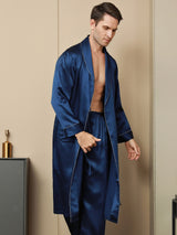 [Blu Scuro] SilkSilky-IT Seta pura Manica lunga Collo risvolto dentellato Vestaglia da uomo 003