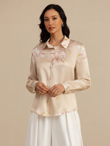 [Champagne] SilkSilky-IT 19Momme Manica lunga Colletto con Revers Camicie da donna 004