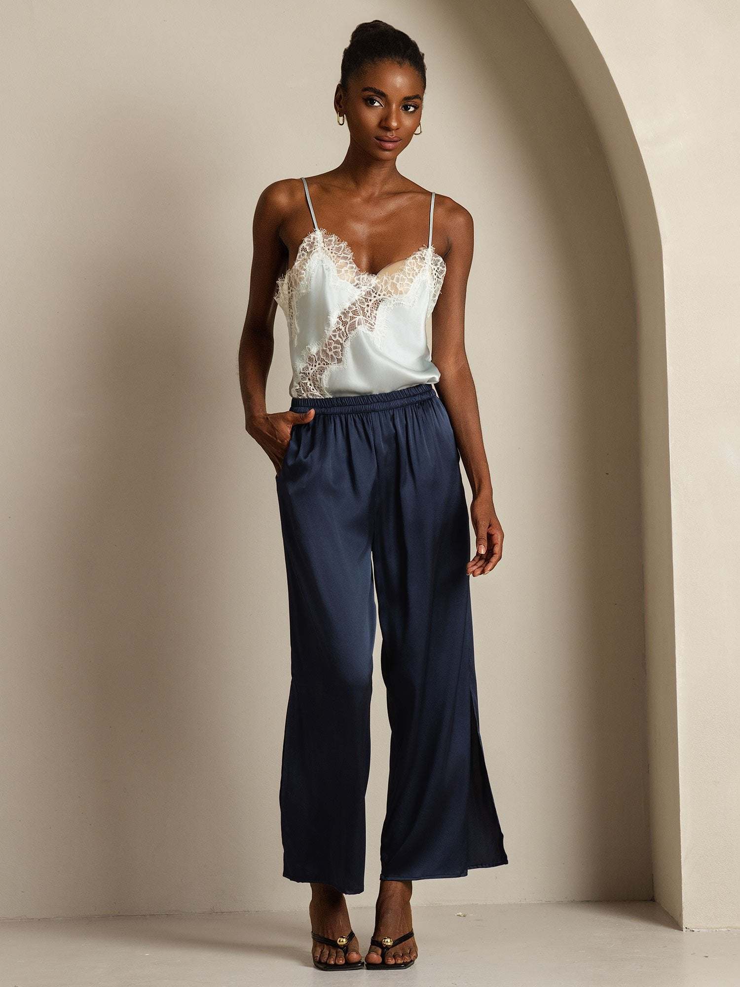 [Azzurro] SilkSilky-IT Seta pura Camisoles 009