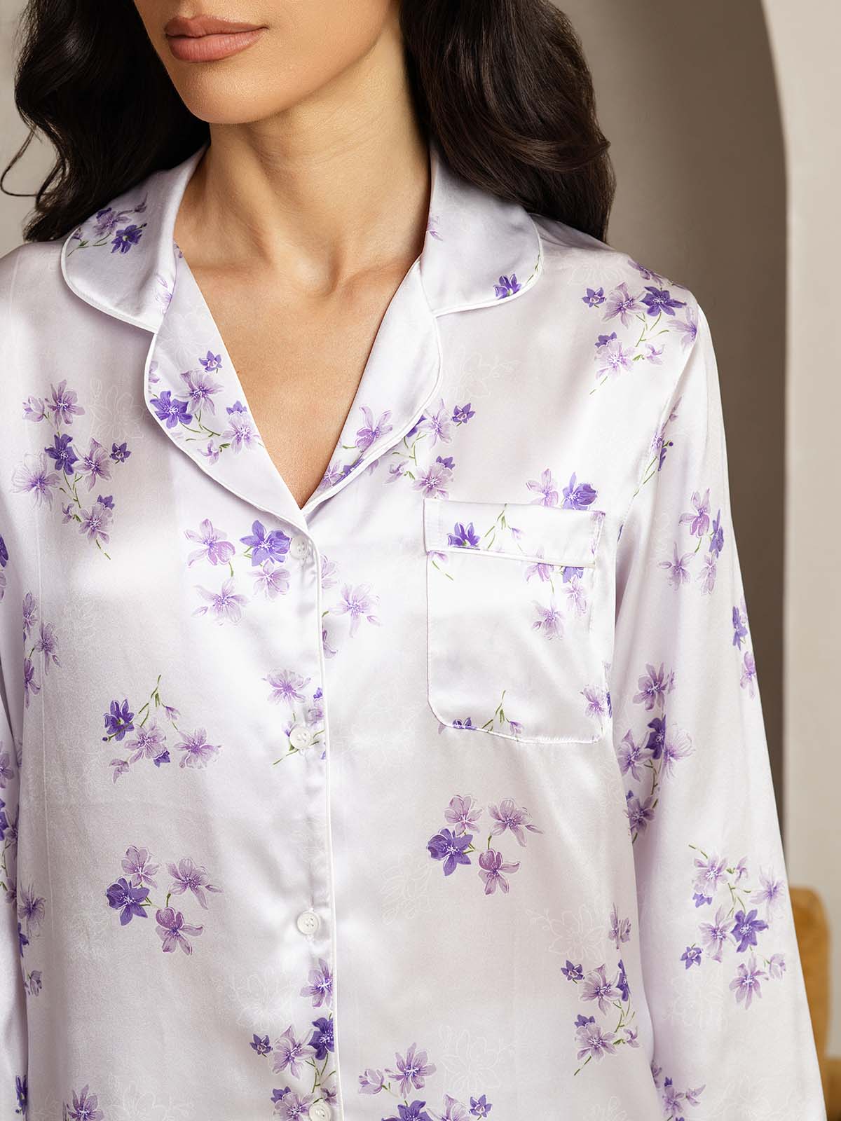 [Fioritura di Lillà] SilkSilky-IT Seta pura Womens Pajamas 005