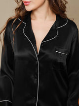 [Nero] SilkSilky-IT Manica lunga Collo a Taglio Pigiami da donna 007