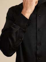 [Nero] SilkSilky-IT Long Sleeve Stand Collar Camicia da uomo 007