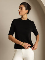 [Nero] SilkSilky-IT Half Sleeve Crew Neck Magliette donna 005