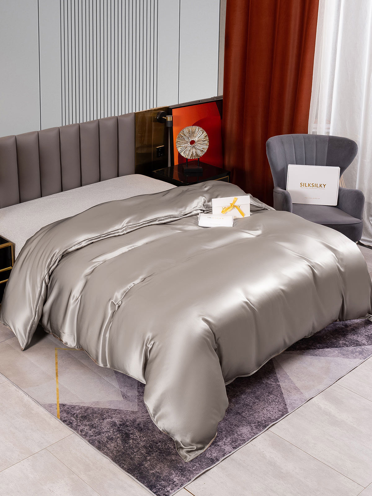 [Grigio] SilkSilky-IT 22Momme Seta pura Duvet Cover 002