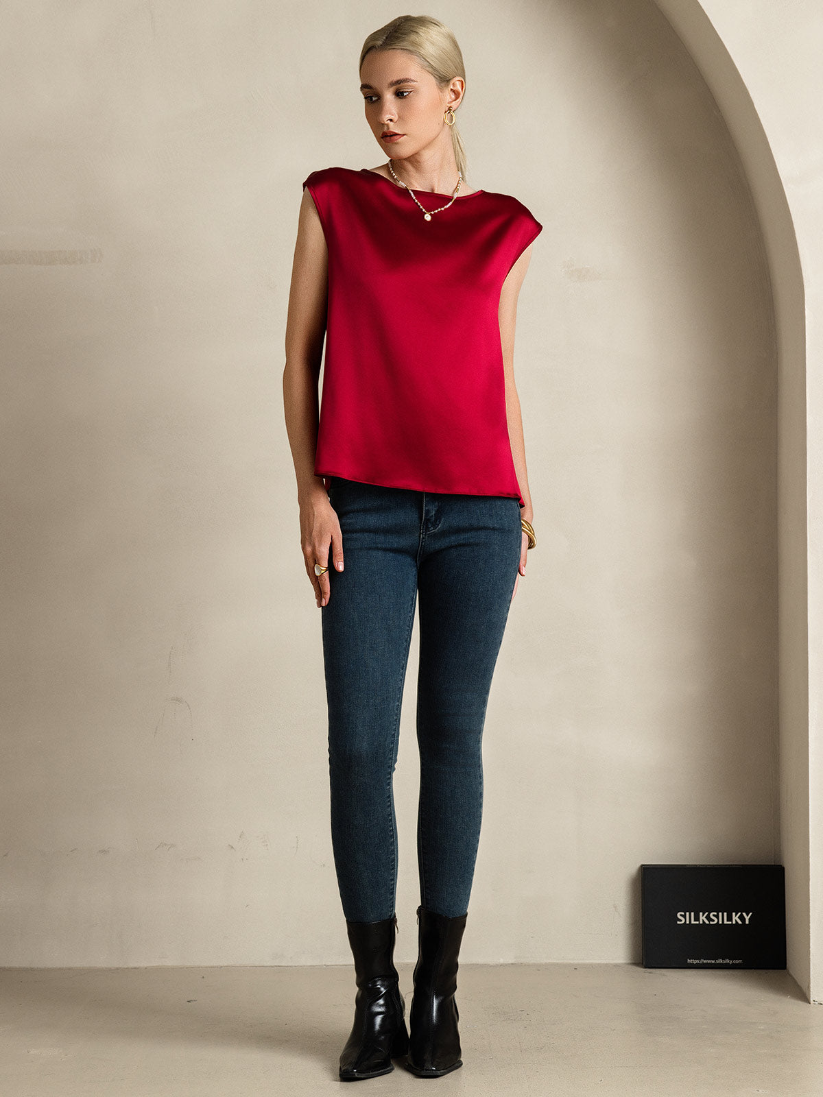 [Vino] SilkSilky-IT 19Momme Seta Womens T-Shirt 007