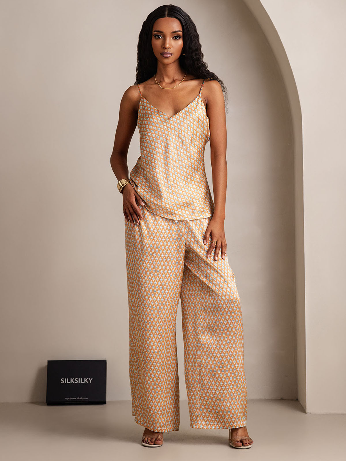 [Floral] SilkSilky-IT Seta pura Collo a V Set di Bretelle 003