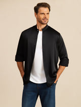 [Nero] SilkSilky-IT Long Sleeve Stand Collar Camicia da uomo 003