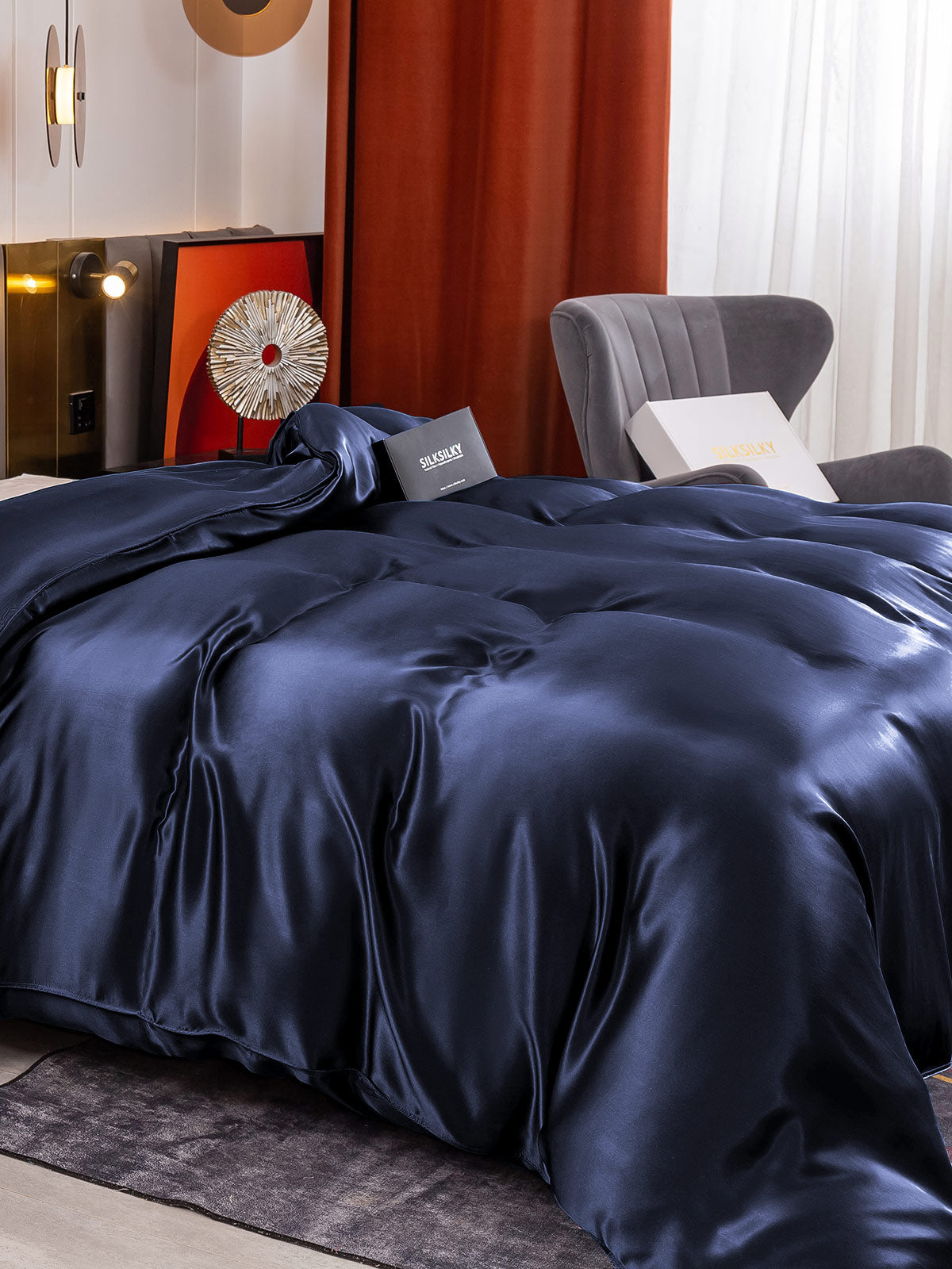 [Blu Scuro] SilkSilky-IT 19Momme Seta pura Duvet Cover 004