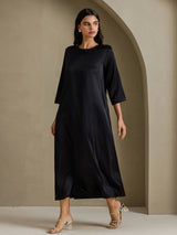 [Nero] SilkSilky-IT 3/4 Sleeve Round Neck Vestiti da donna 005