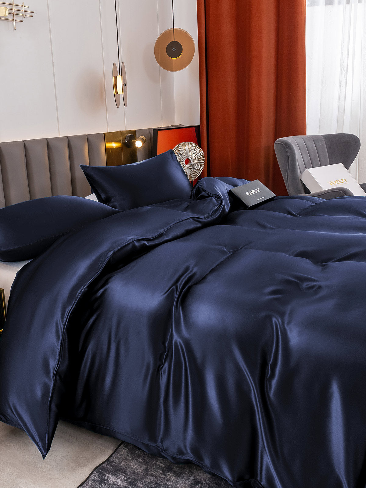 [Blu Scuro] SilkSilky-IT 19Momme Seta pura Bedding Set 005