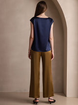 [Blu Scuro] SilkSilky-IT Cap Sleeve Round Neck Magliette donna 002