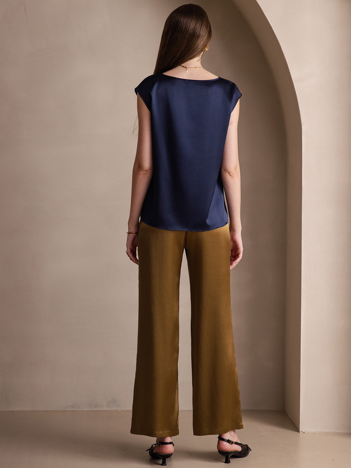 [Blu Scuro] SilkSilky-IT 19Momme Seta Womens T-Shirt 002