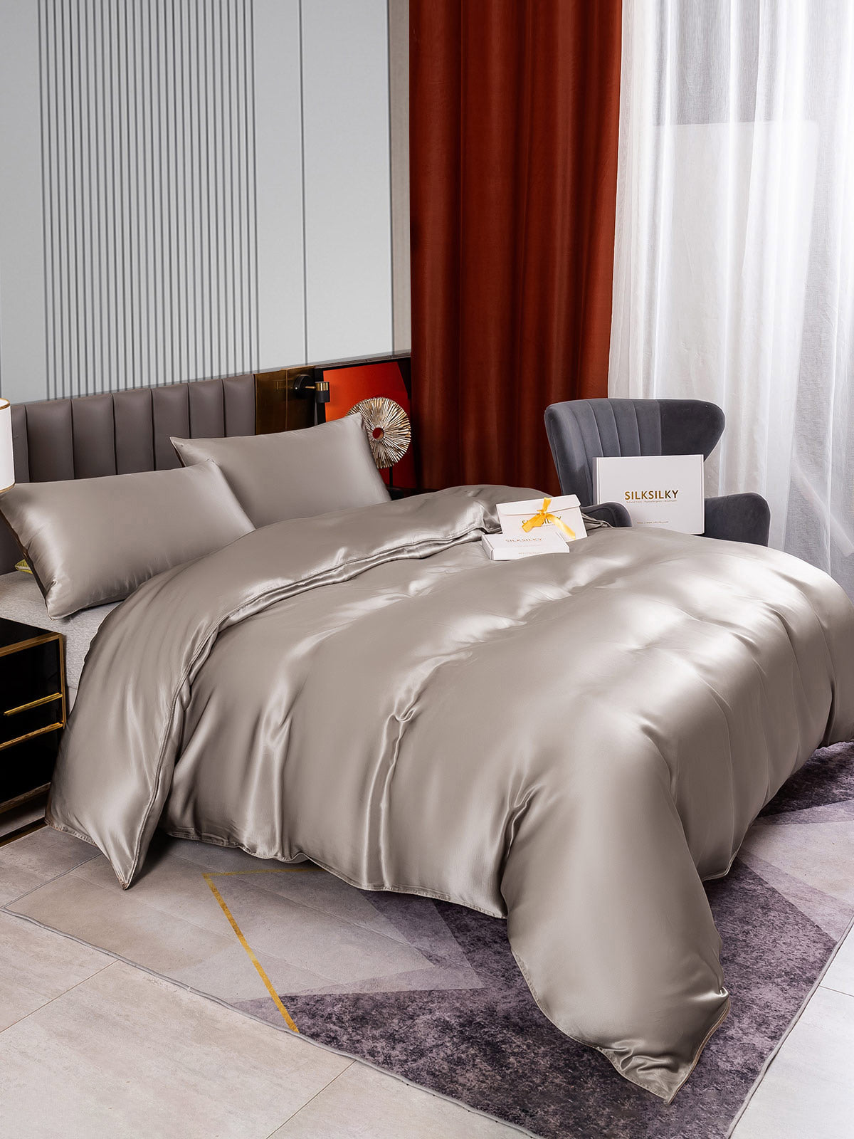 SilkSilky IT 22Momme Seta pura Bedding Set Grigio 004