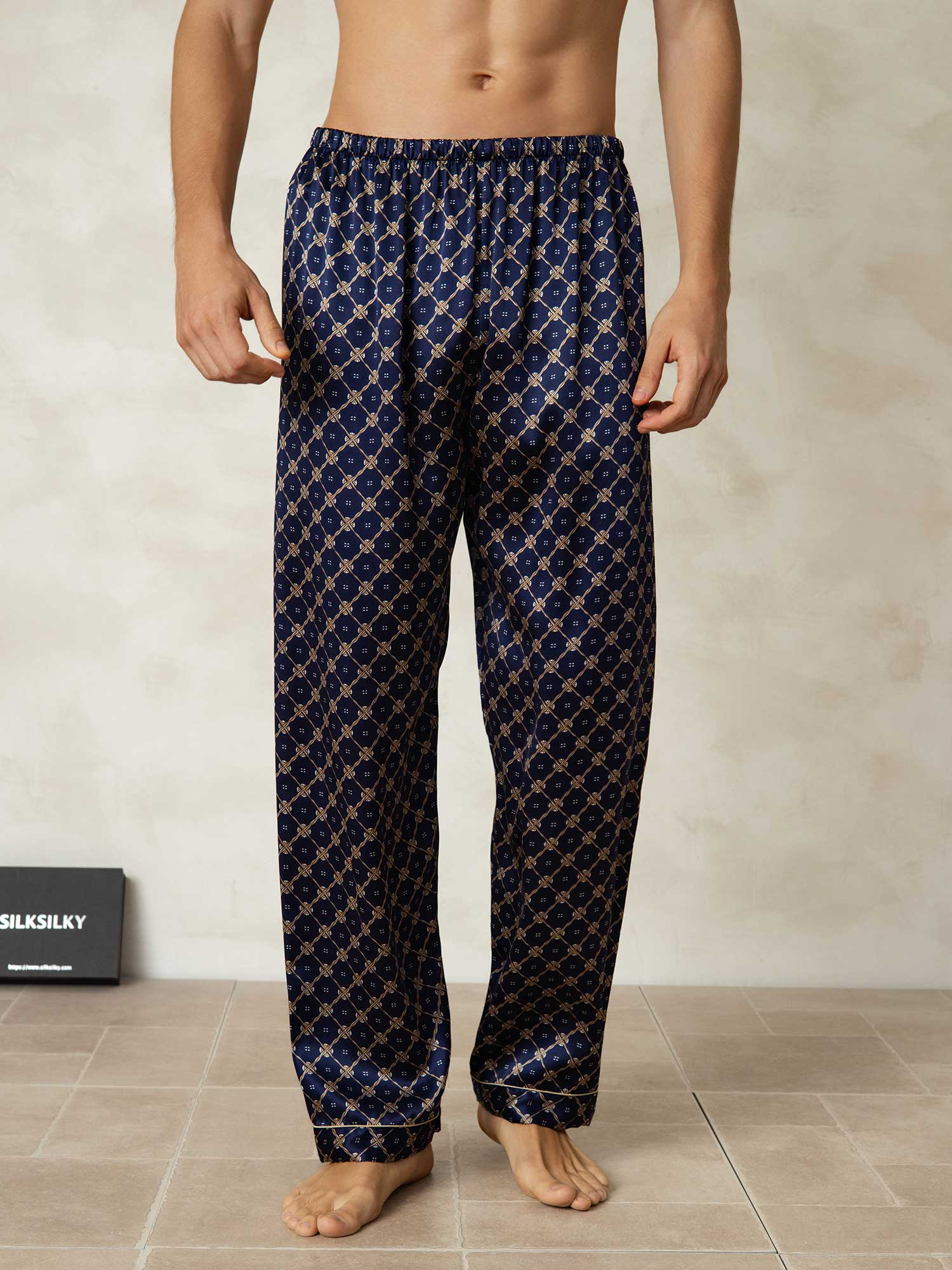 [Catena Blu Navy] SilkSilky-IT Seta pura Mens Sleep Bottoms 001
