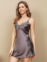 [Grigio Porpora] SilkSilky-IT Sleeveless V Neck Camicia da notte 007