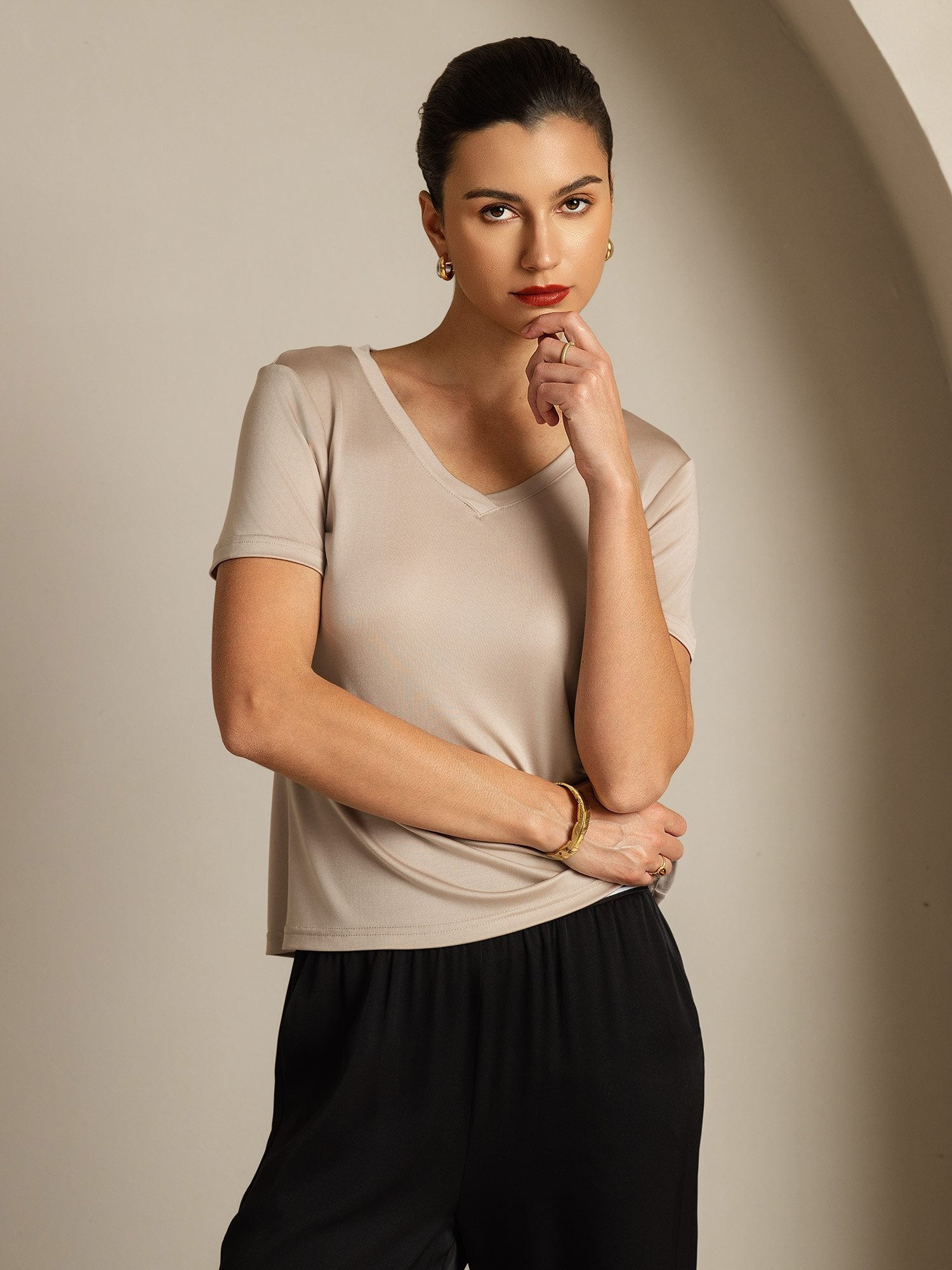 [KakiChiaro] SilkSilky-IT Seta pura Womens T-Shirt 007