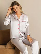 [Argento] SilkSilky-IT Manica lunga Collo a Taglio Pigiami da donna 005