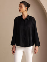 [Nero] SilkSilky-IT Long Sleeve Lapel Collar Camicette 003