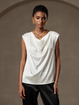 [Bianco] SilkSilky-IT Cap Sleeve Cowl Neck Magliette donna 001