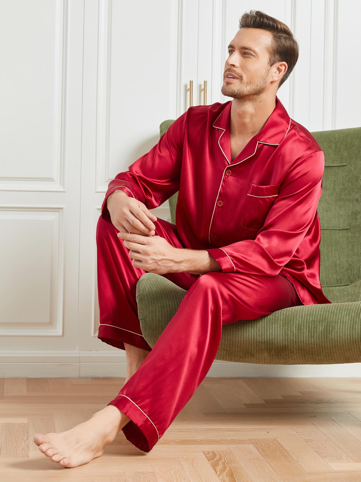 [Rosso] SilkSilky-IT 19Momme Seta pura Mens Pajamas 004