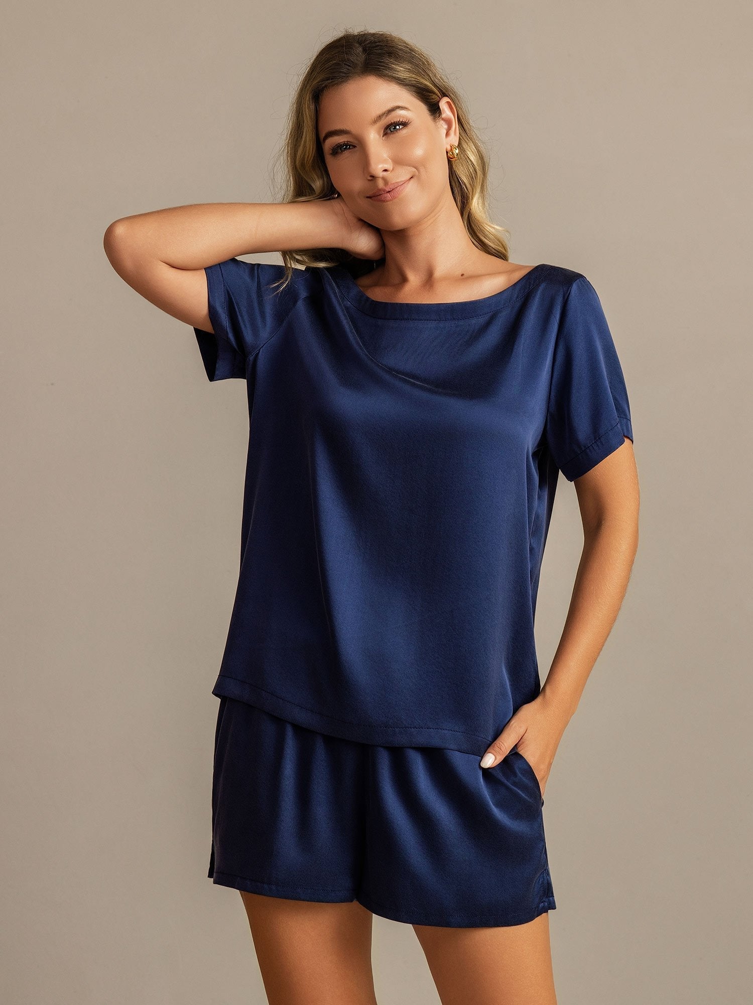 [Blu Scuro] SilkSilky-IT 19Momme Seta Womens Pajamas 003,