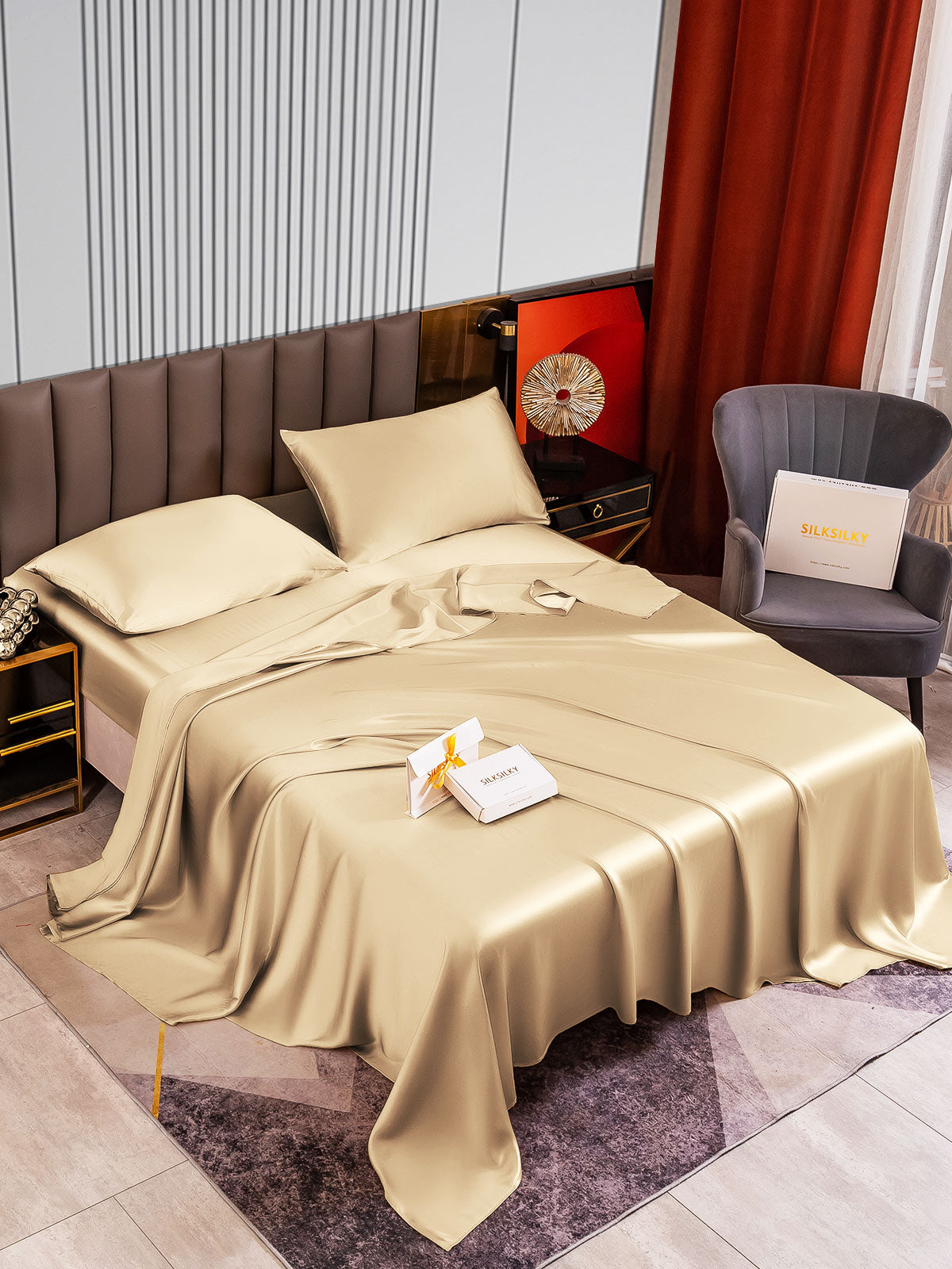 [Beige] SilkSilky-IT 22Momme Seta pura Bedding Set 002