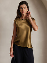 [Marrone] SilkSilky-IT Cap Sleeve Round Neck Magliette donna 001