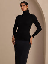 [Nero] SilkSilky-IT Long Sleeve Turtle Neck Magliette donna 004