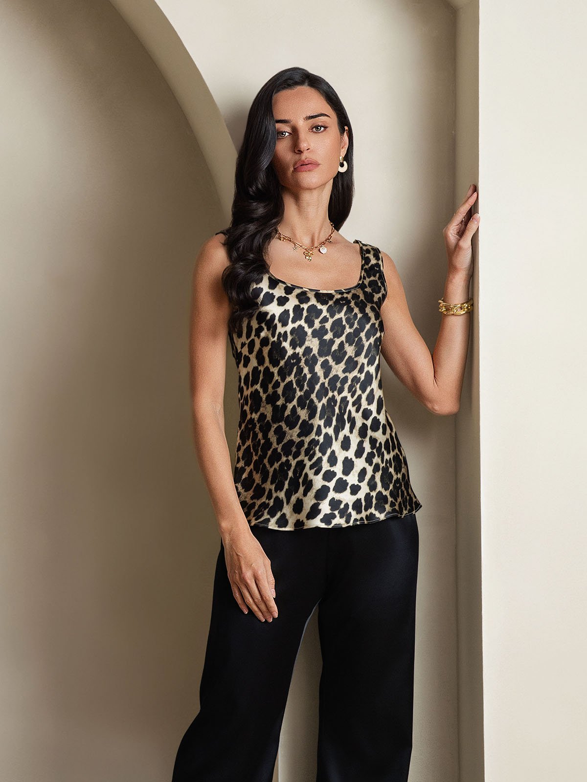 [Leopardo] SilkSilky-IT 19Momme Seta Collo a U Cami 005