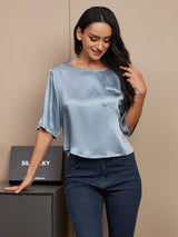 [Blu Grigiastro] SilkSilky-IT Half Sleeve Magliette donna 004