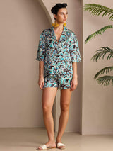 [Botanico Teal] SilkSilky-IT Short Sleeve Notch Collar Pigiami da donna 004