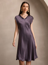 [Grigio Porpora] SilkSilky-IT Cap Sleeve V Neck Camicia da notte 003