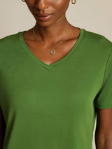 [Verde] SilkSilky-IT Short Sleeve V Neck Magliette donna 004