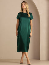 [Verde Scuro] SilkSilky-IT Short Sleeve Crew Neck Vestiti da donna 007
