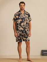 [Drago Nero] SilkSilky-IT Short Sleeve Lapel Collar Pigiami da uomo 003