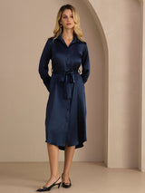 [Blu Scuro] SilkSilky-IT Long Sleeve Lapel Collar Vestiti da donna 006
