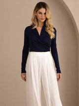 [Blu Scuro] SilkSilky-IT Long Sleeve Bluse 005