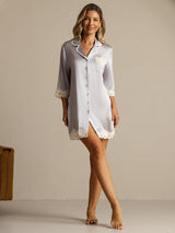 [Lavanda] SilkSilky-IT Seta pura Colletto risvolto Camicia da notte 008