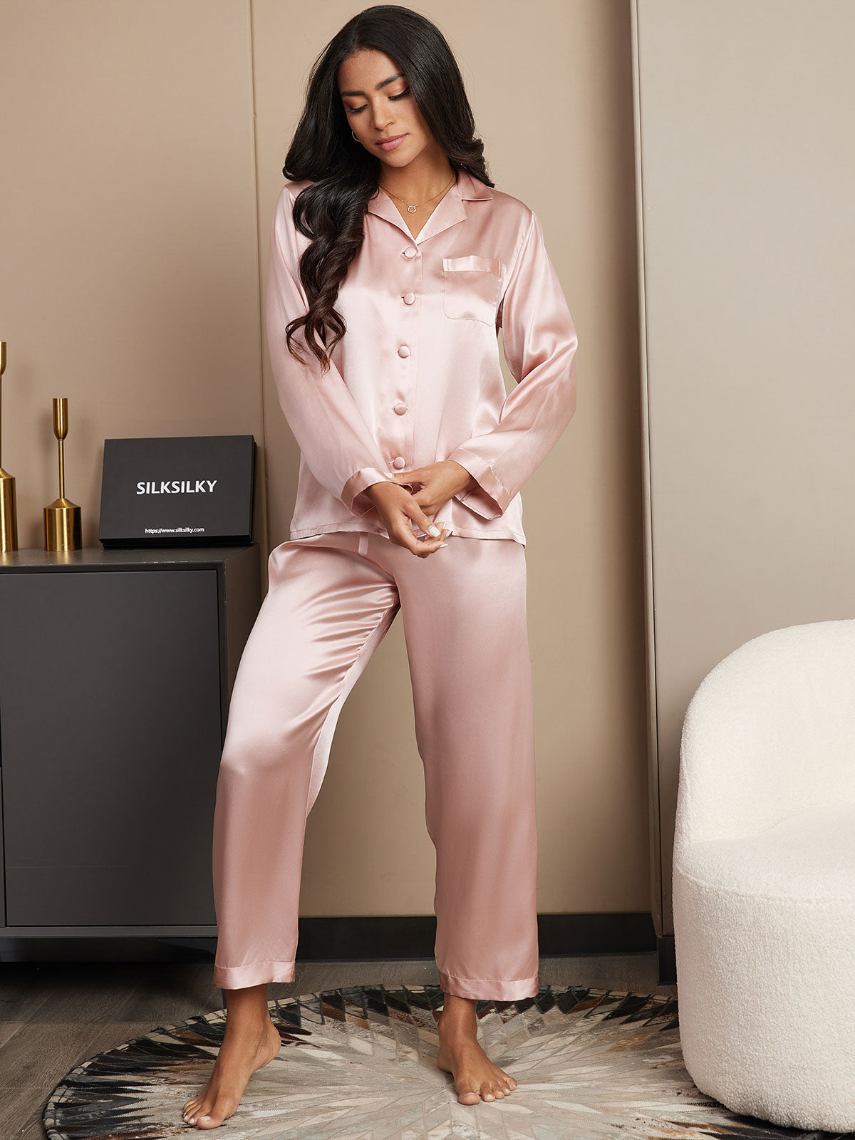 [Rosa] SilkSilky-IT Seta pura Womens Pajamas 004,