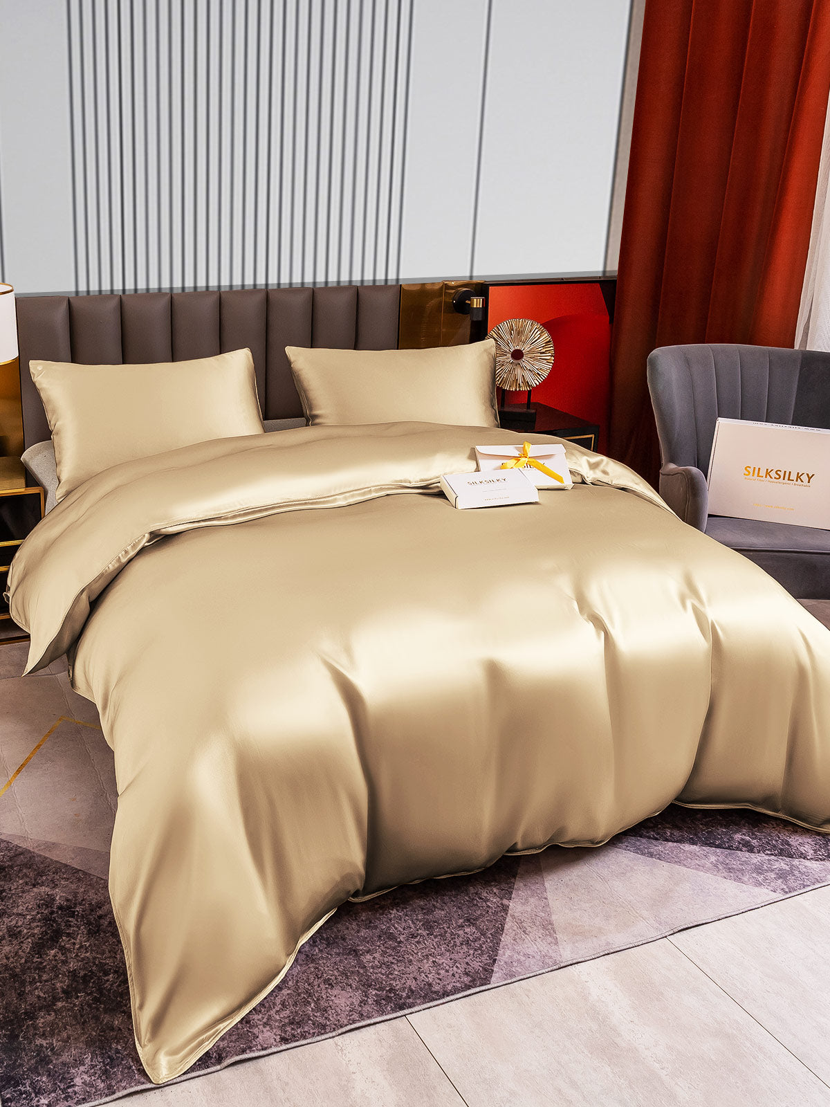 [Beige] SilkSilky-IT 22Momme Seta pura Bedding Set 004