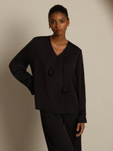 [Nero] SilkSilky-IT Long Sleeve V Neck Bluse 003