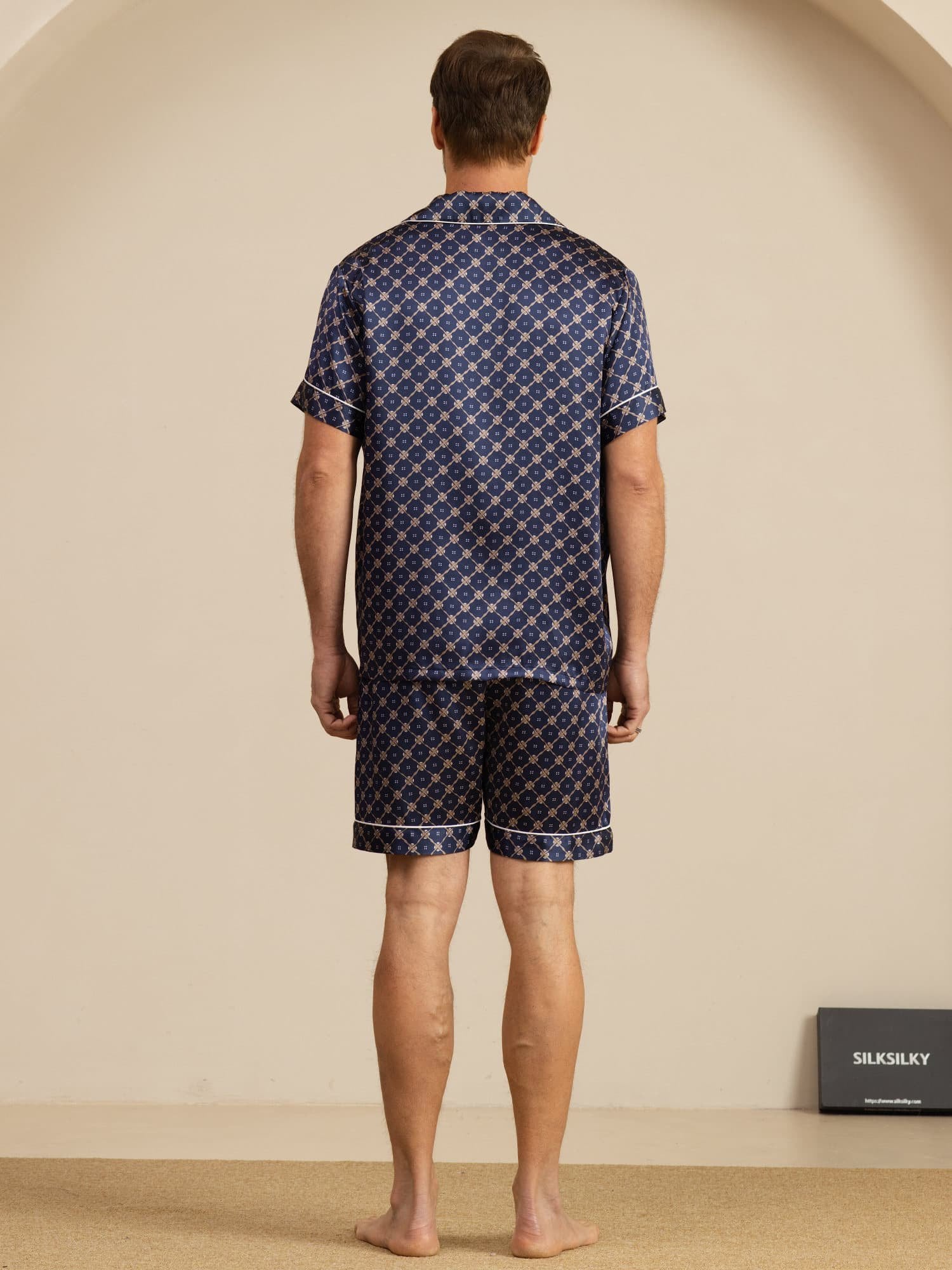 [Catena Blu Navy] SilkSilky-IT Maniche Corte Collo a Taglio Pigiami da uomo 002