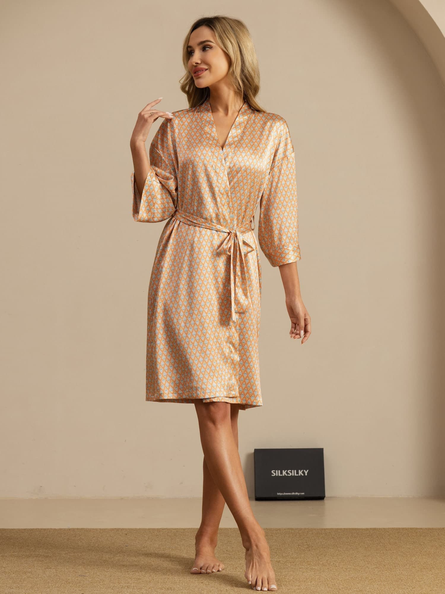 [Giallo Cuore Geo] SilkSilky-IT A tre quarti Vestaglia da donna 007