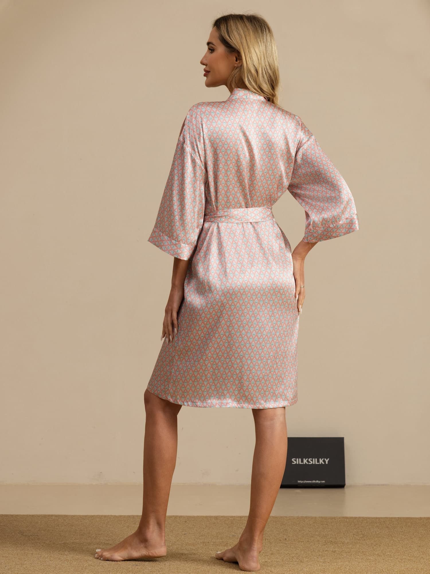 [Rosa Cuore Geo] SilkSilky-IT A tre quarti Vestaglia da donna 002