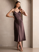 [Caffè] SilkSilky-IT Sleeveless V Neck Vestiti da donna 006