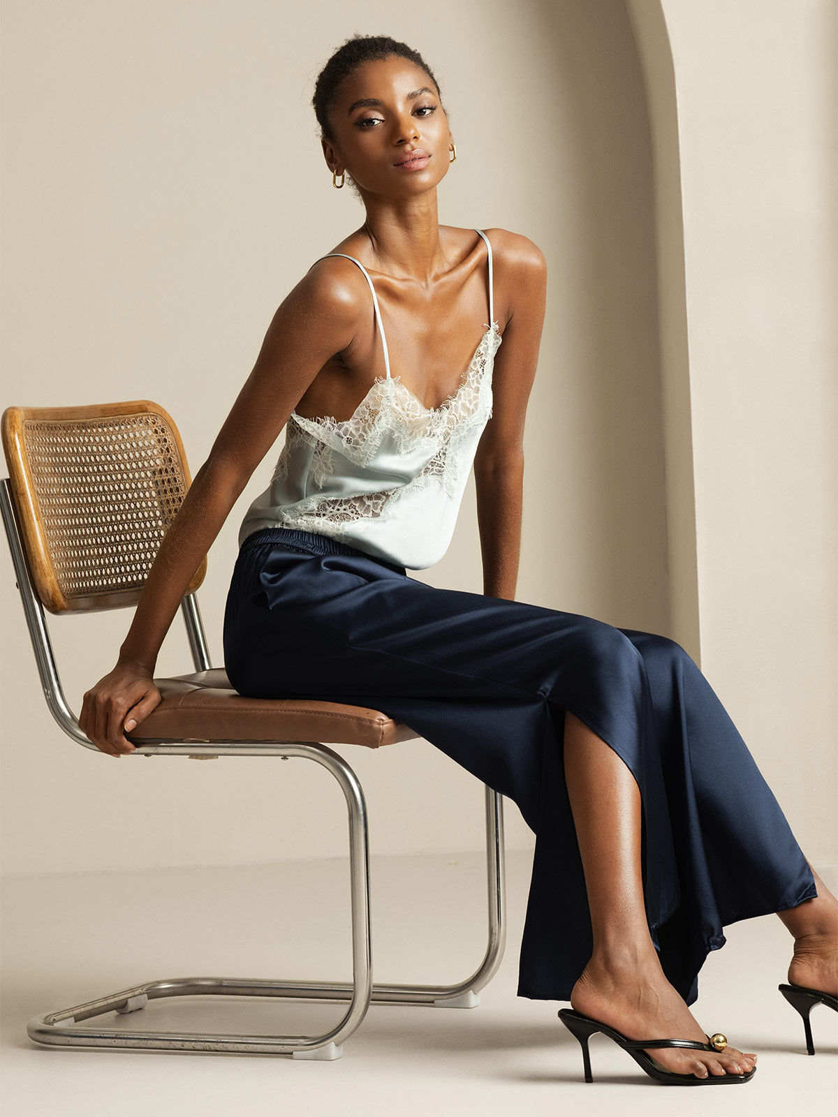 [Blu Scuro] SilkSilky-IT 19Momme Seta Womens Pants 005,