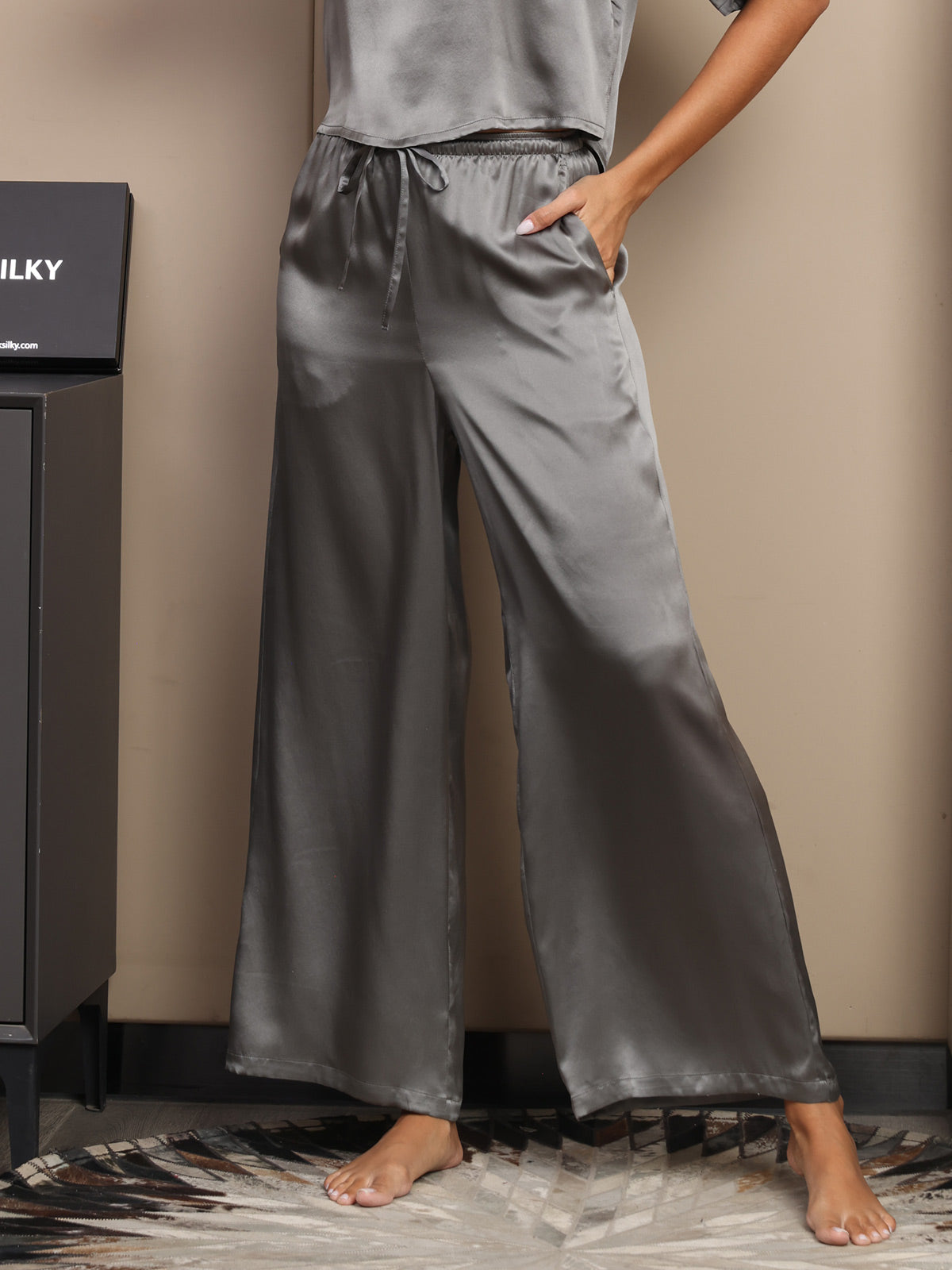 [Grigio Scuro] SilkSilky-IT Seta pura Womens Pants 001