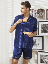 [Blu Scuro] SilkSilky-IT Short Sleeve Lapel Collar Pigiami da uomo 001
